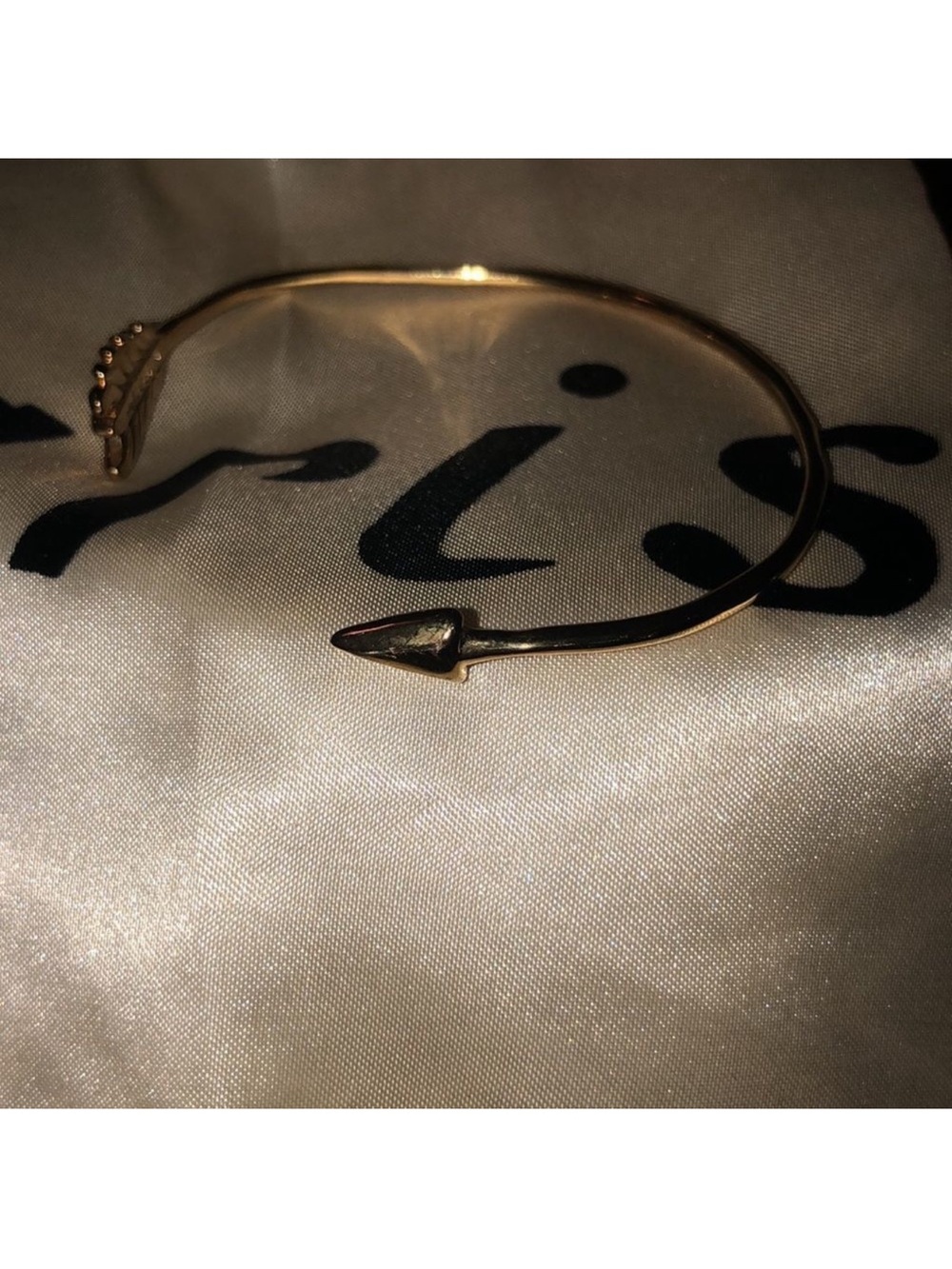 Stella & Dot Dainty GOLD Gilded Arrow & Bow Open Cuff Adjustable Bracelet